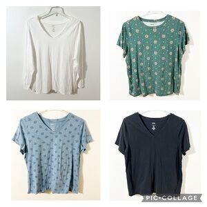 Sonoma Everyday Tees Bundle of Four Ling and Short Sleeve V-Neck and Crewneck